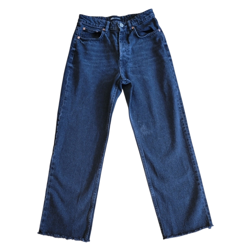 Zara‎ Black Button Fly Straight Leg Denim Jeans Size 6